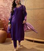 embroidered  v-neck kurta & trousers kurta sets