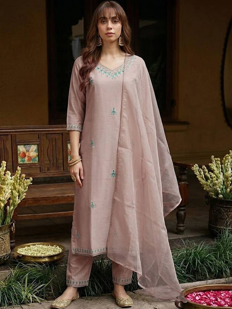embroidered straight kurta & trousers