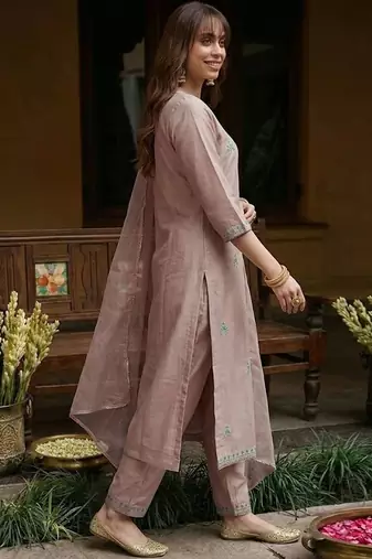 embroidered straight kurta & trousers