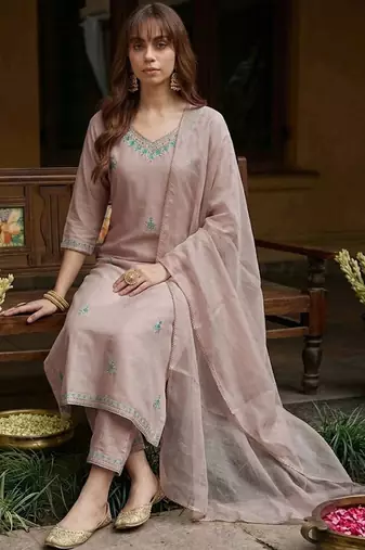 embroidered straight kurta & trousers