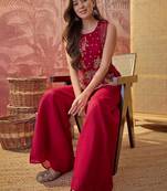 florals embroidered top with palazzos & waistcoat