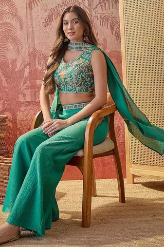 florals embroidered top with palazzos
