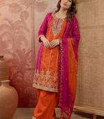 embroidered round neck kurta & palazzos with dupatta