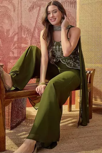 floral embroidered top with palazzos