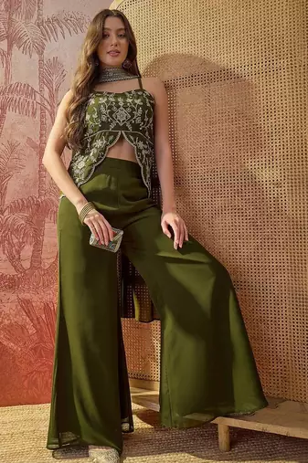 floral embroidered top with palazzos