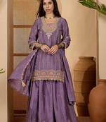 zari embroidered square neck sequinned kurta with skirt and dupatta