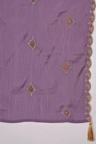 zari embroidered square neck sequinned kurta with skirt and dupatta