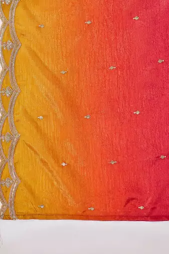 floral embroidered round neck sequinned kurta with trouser & dupatta