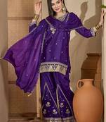 ethnic motifs zari sequence thread embroidered kurta with palazzos &  dupatta