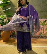 embroidered square neck kurta & palazzos kurta set