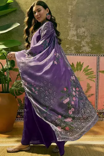 embroidered square neck kurta & palazzos kurta set