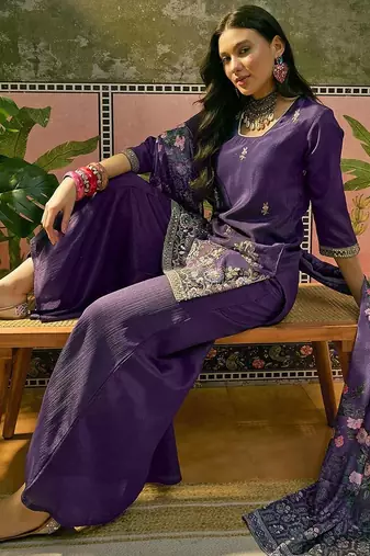 embroidered square neck kurta & palazzos kurta set