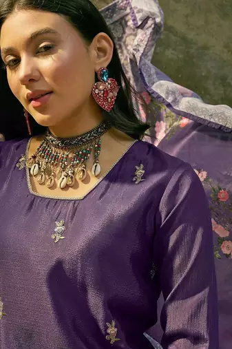 embroidered square neck kurta & palazzos kurta set