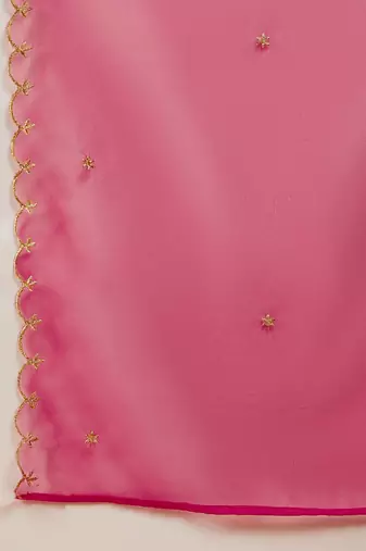 pink floral embroidered sequinned kurta with trouser & dupatta