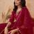 maroon floral embroidered straight kurta with trousers & dupatta