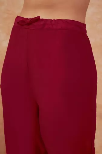 maroon floral embroidered straight kurta with trousers & dupatta