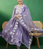 alia cut embroidered a-line kurta with trouser & dupatta