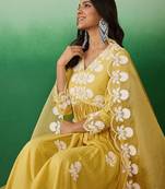 floral embroidered v-neck a-line kurta with trouser & dupatta
