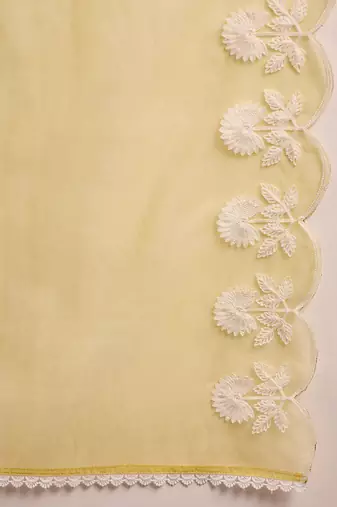 floral embroidered v-neck a-line kurta with trouser & dupatta