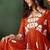 orange-coloured floral embroidered empire a-line kurta with trousers & dupatta