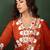 orange-coloured floral embroidered empire a-line kurta with trousers & dupatta