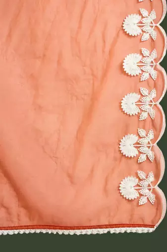 orange-coloured floral embroidered empire a-line kurta with trousers & dupatta