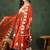 orange-coloured floral embroidered empire a-line kurta with trousers & dupatta