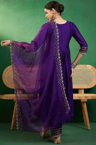 zari embroidered a-line kurta sets