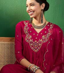 embroidered a-line kurta with trouser & dupatta