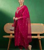 embroidered a-line kurta with trouser & dupatta