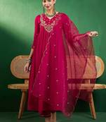 sequence thread embroidered kurta with trousers & dupatta