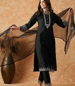 embroidered straight kurta with trouser & dupatta