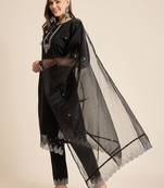 women ethnic motifs embroidered straight kurta with trousers & dupatta