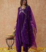printed flared sleeves kurta & trousers with dupatta