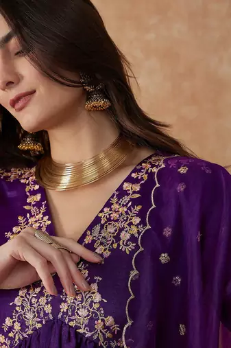 printed flared sleeves kurta & trousers with dupatta