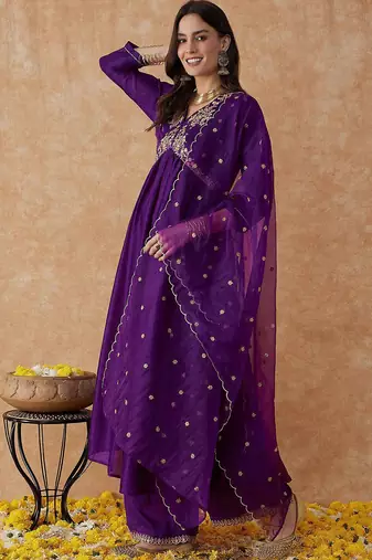 printed flared sleeves kurta & trousers with dupatta