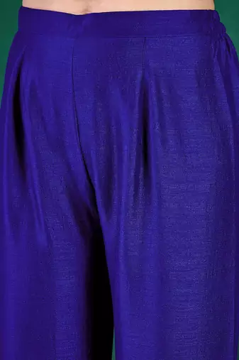 blue floral embroidered sequinned v-neck a-line kurta with palazzo & dupatta