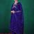 blue floral embroidered sequinned v-neck a-line kurta with palazzo & dupatta