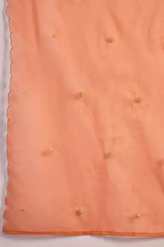 orange floral embroidered v-neck a-line kurta with trousers and dupatta