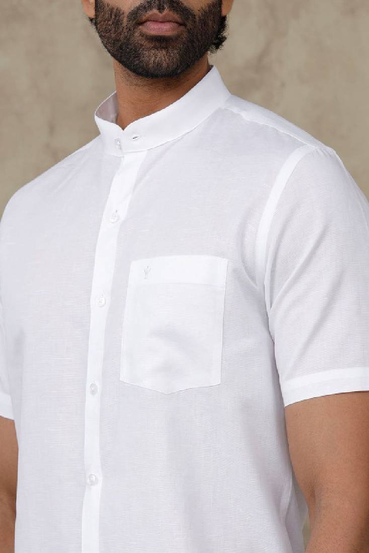 White shirt - plain - mandarin collar - regular fit - men shirts
