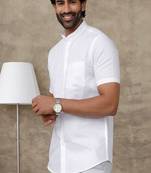 white cotton men's shirt with mandarin collar and regular fit