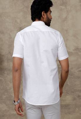 white cotton men's shirt with mandarin collar and regular fit 4