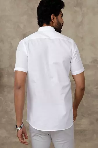 White shirt - plain - mandarin collar - regular fit - men shirts