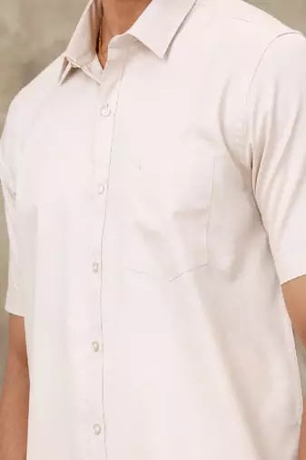 Beige short sleeves shirt with veshti - cotton blend fabric - shirt with veshti