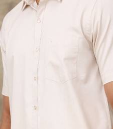 Beige short sleeves shirt with veshti - cotton blend fabric - shirt with veshti