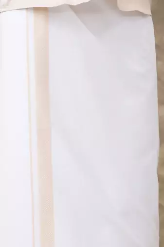 Beige short sleeves shirt with veshti - cotton blend fabric - shirt with veshti
