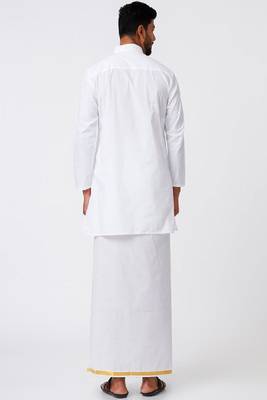 white cotton men's straight dhoti kurta set with zari work 2