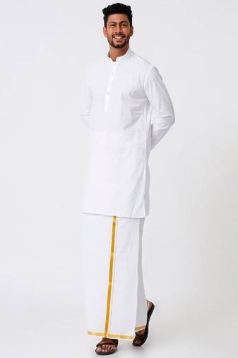 White dhoti pure cotton straight kurta - dhoti-kurta set