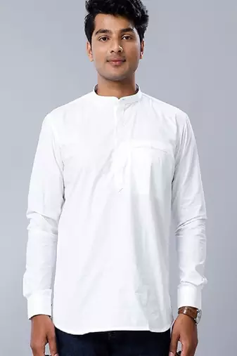 White regular mandarin collar straight kurta