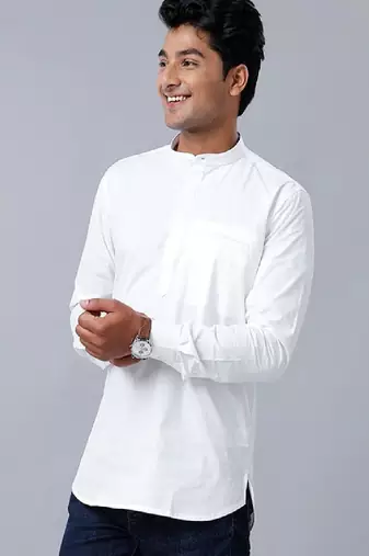 White regular mandarin collar straight kurta